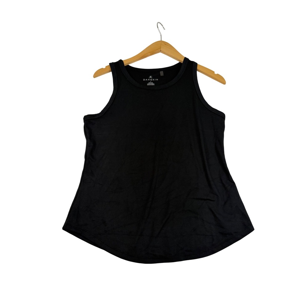 Danskin Womens Activewear Tank Top Black Solid Crew‎ Neck Curved Hem Size S 1